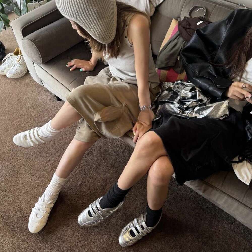 Cowhide Version ~ Korean Style Casual Sneakers with Velcro Flat Training for Women 2025 New Mary Jane Agan Shoes