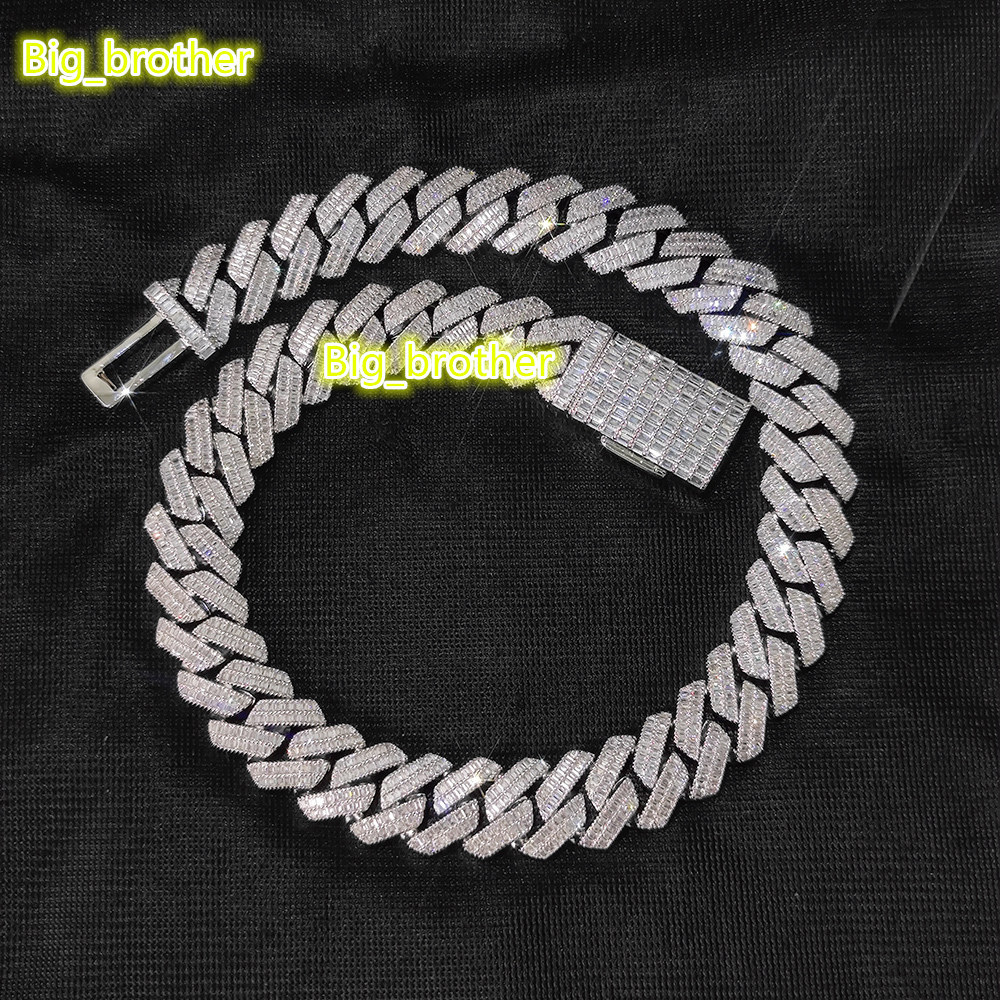 20mm Customize Moissanite Baguette Cuban Link Chain 925 Sterling Silver Ice Out Hip Hop Jewelry Cuban Link Chains for Men Women