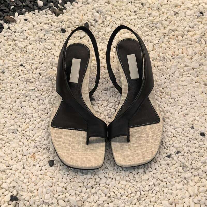 Cowhide Version ~ French Niche Square Toe Stiletto Heel Slip-On Roman for Women 2025 New Summer Beach Sandals
