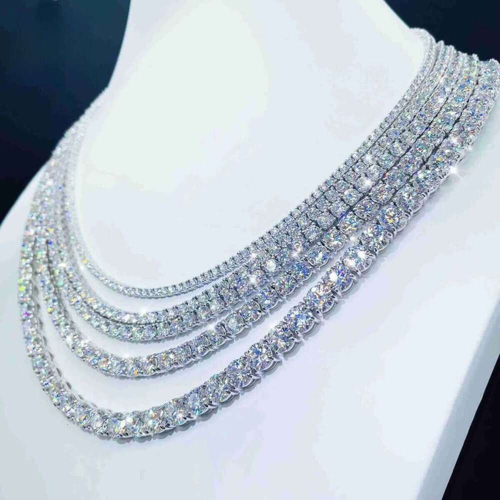 Real Tennis Style Necklace: White Gold Plated Chain with 3-5mm Simulated Dias, Elegant Fine Jewelry for Men and Women