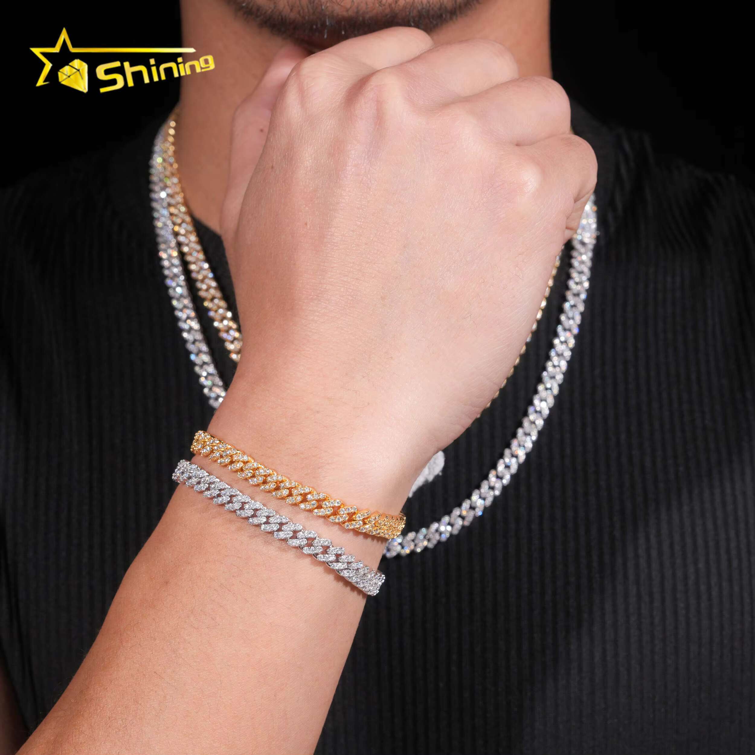 Factory Price RTS Hip Hop Jewelry 6mm Solid 925 Sterling Silver Gold Plated VVS Iced Out Moissanite Miami Cuban Link Chain