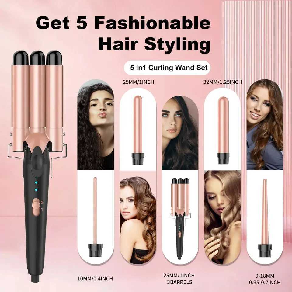 5 in 1 Curling Iron 3 Barrel Hair Crimper Hair Waver Curling Iron with Fast Heating Up Crimper Wand Curler for All Hair TypesXJ250528