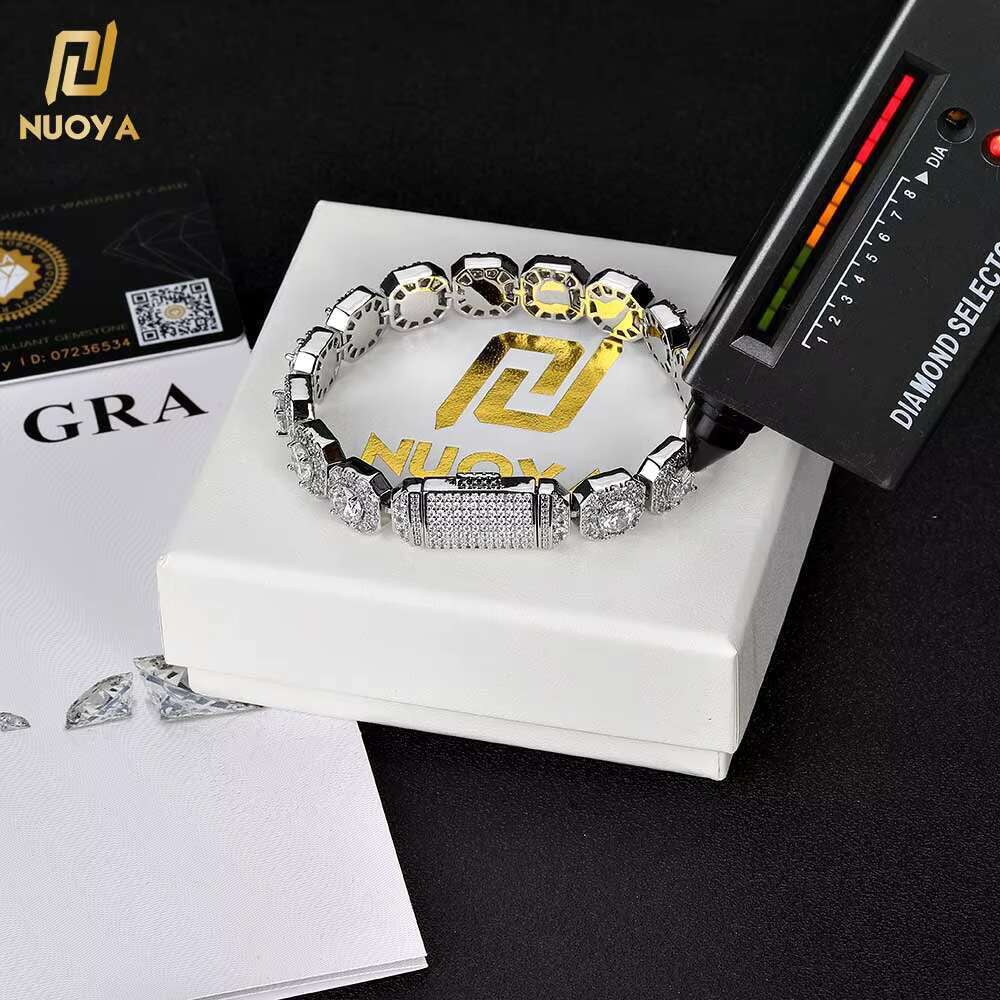 10/12mm Hip Hop Style Fine Jewelry Clustered Tennis Chain Necklace with Moissanite 925 Sterling Silver Tennis Chain for Gifts