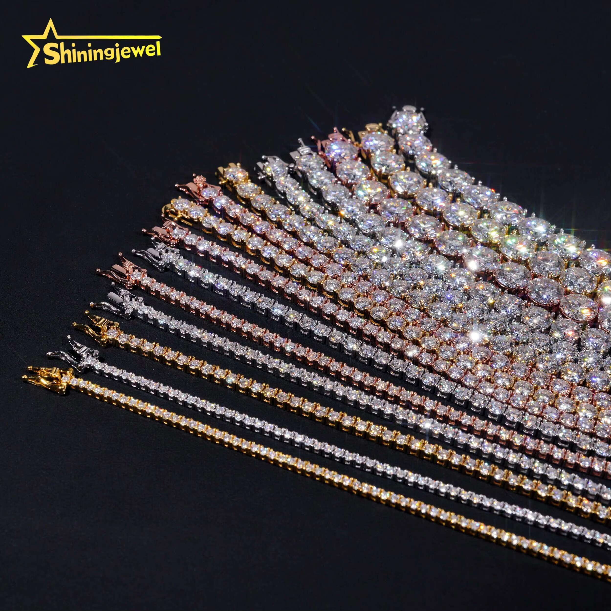 Iced Out Bling Vvs1 D Color Moissanite Diamond Tennis Chain Necklace S925 Sterling Silver