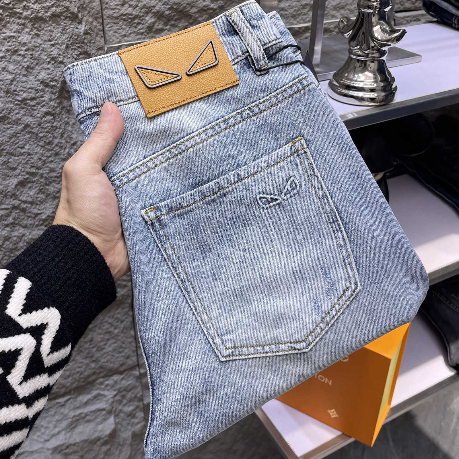 Men's Jeans designer Summer casual jeans mens slim cotton elastic shorts high-end product little monster mid length pants cropped pants