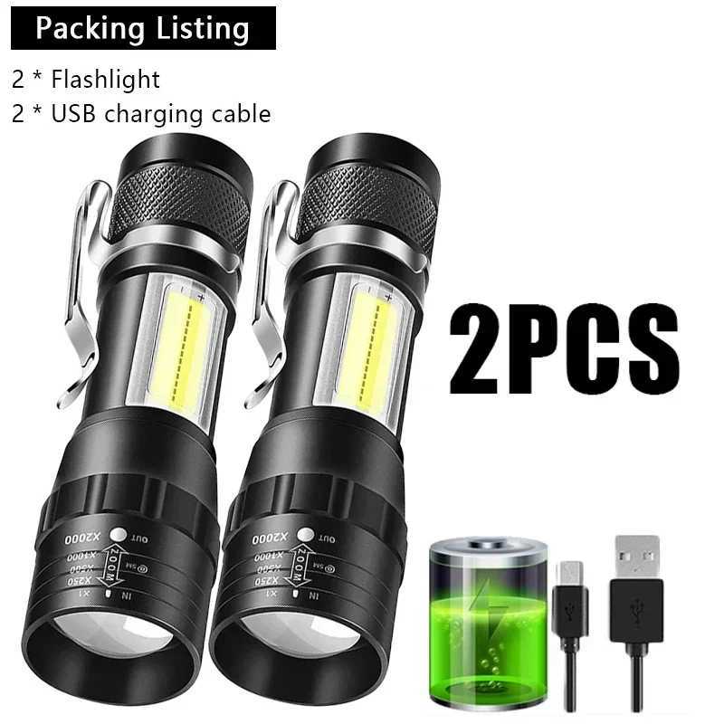 Mini LED Rechargeable Flashlight COB+XPE Zoomable Torch 3 Modes Built-in Battery Flashlight Outdoor Camping Emergency Lantern XJ250529