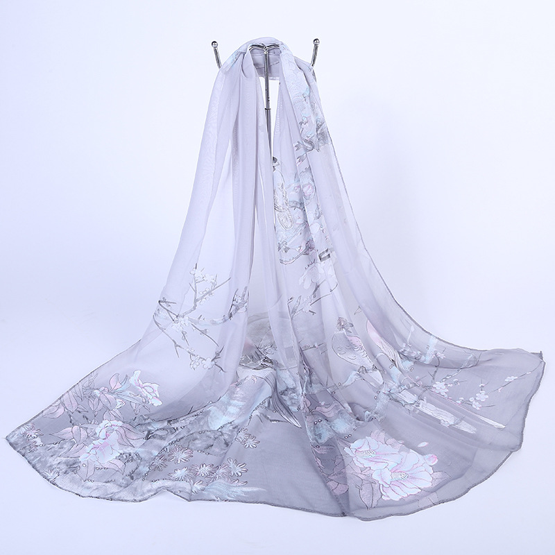 K861 2024 Summer Korean Silk Scarf Women Chiffon Scarf Air Conditioning Shawl Scarf Women Beach Towel Neck Scarf Manufacturer Wholesale