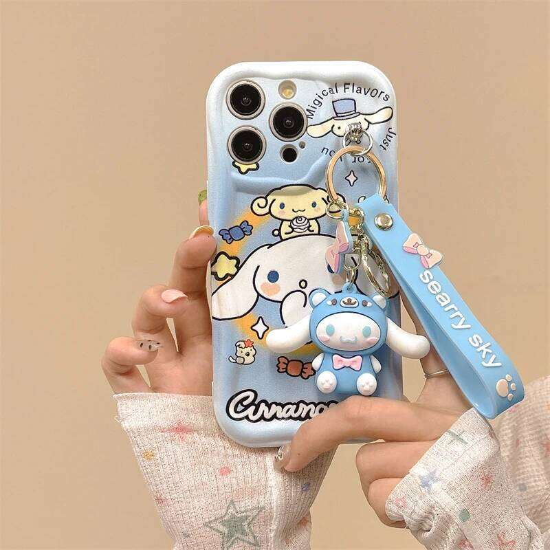3D Cartoon Kuromi Wavy Phone Case For iPhone 16 15 14 Pro 13 12 11 X Xr Xs Max 7 8 Plus SE Cute Melody With Wrist Strap Cover