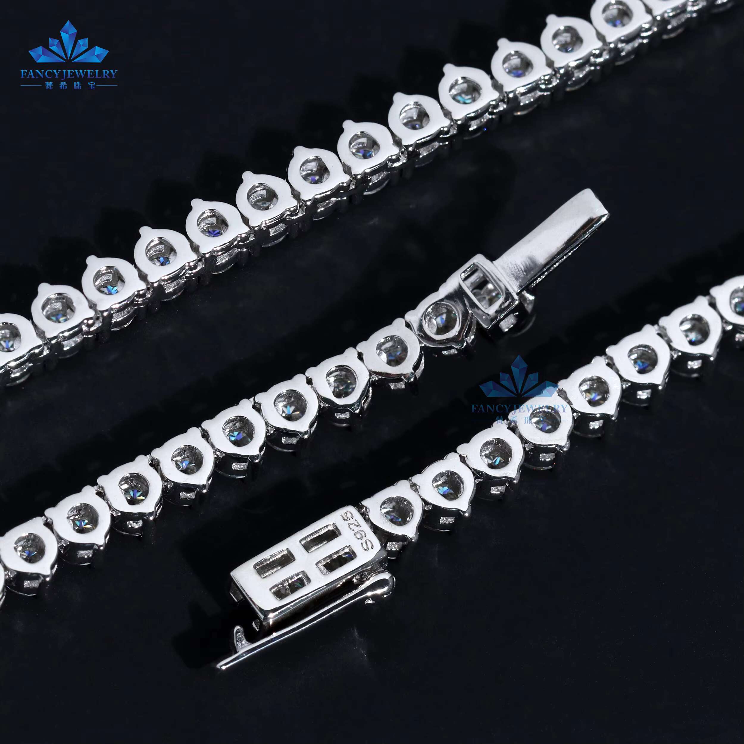 Fine Designer Jewelry Hip Hop Necklace 3mm 925 Silver VVS Moissanite Iced Out Tennis Chain 3Prong Mossanite Tennis Link Chain