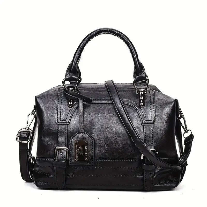 Large Capacity Genuine Texture Oil Wax Leather Boston Women's Handbag Shoulder Crossbody Bag B5