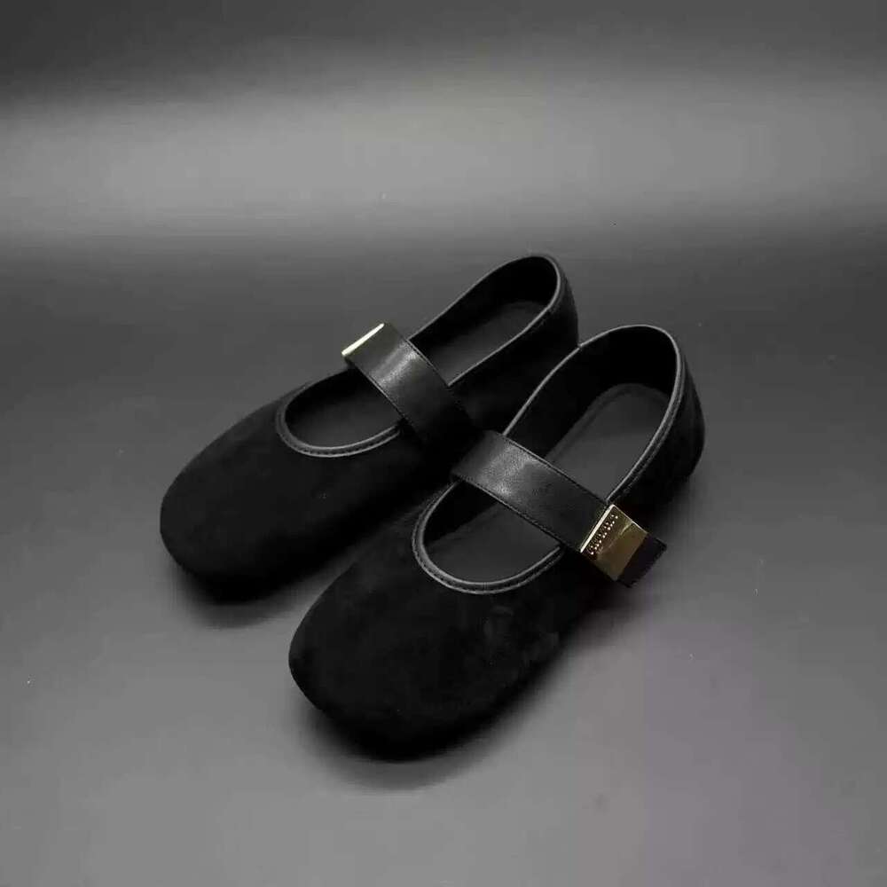 Genuine Leather Suede Round Toe Mary Jane for Women Spring and Autumn Versatile Cute Flat Ballet Shoes