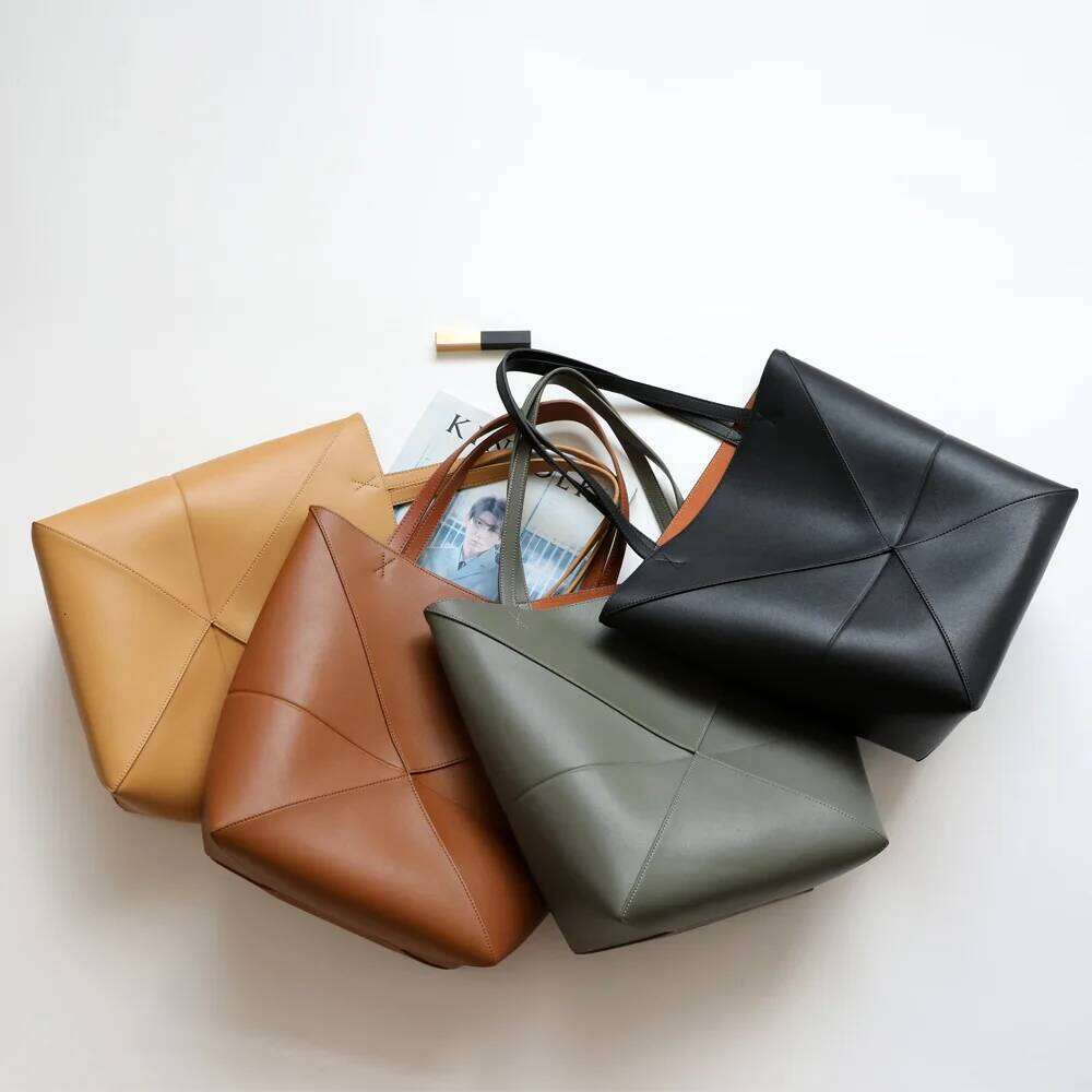 UBELLIN Dia Foldable Bucket Lady Design Thread Shoulder Large Capacity Leather Tote Bag Women Commuting Bags
