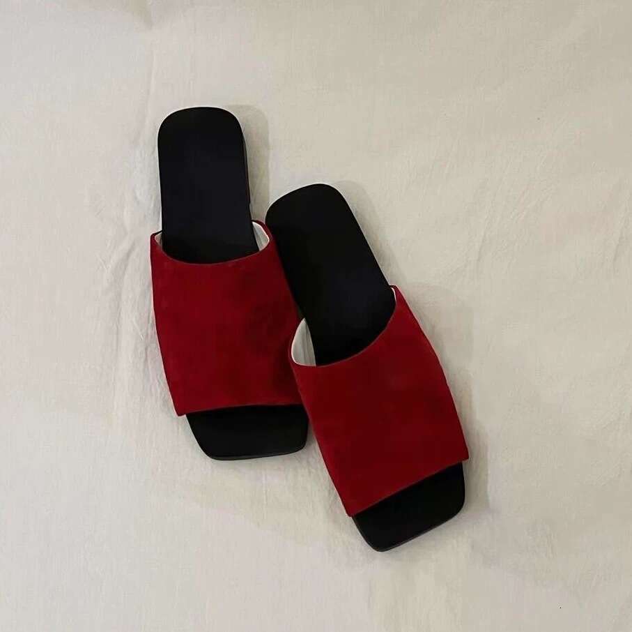 Sheepskin Version ~ Korean Niche Flat One-Strap Sandals for Women Outdoor 2025 New Summer Beach Square Toe Slippers