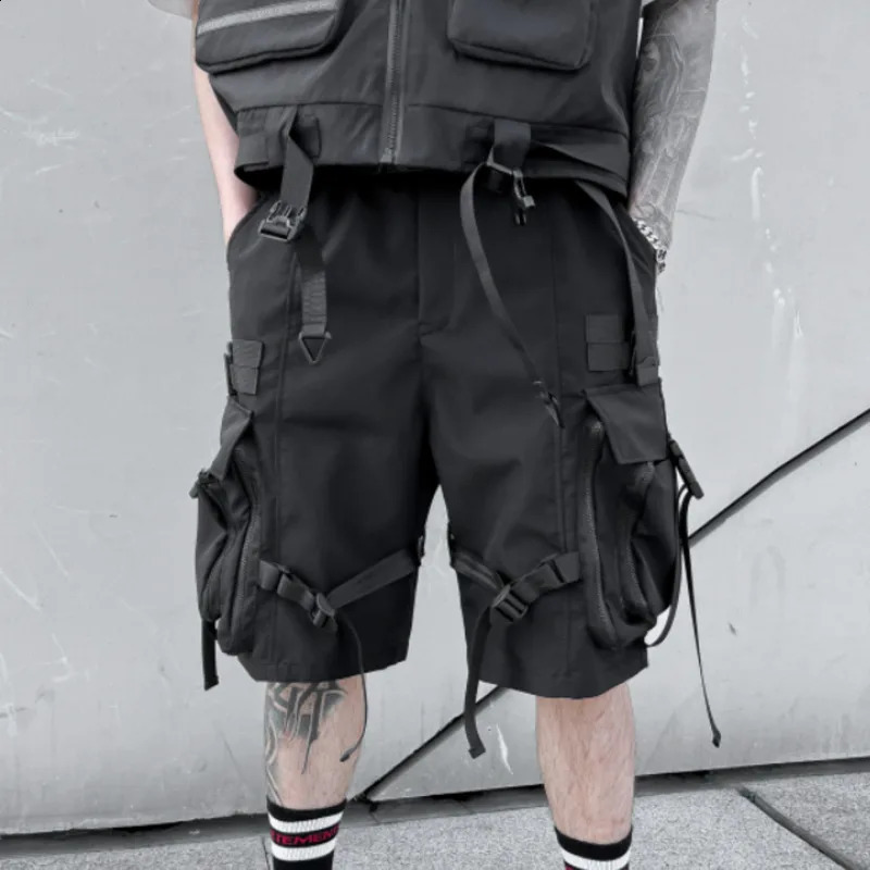 HKSH Summer Functional Shorts Mens Tactical Dark Loose Techwear Straight Knee Length Pants Multi Pocket s HK0665 250517