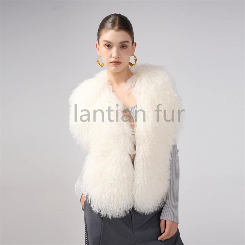 New Spice MongolianSheepskin Fur Girl Vest Autumn And Winter Sexy Big Back Hair Collar Halter Top