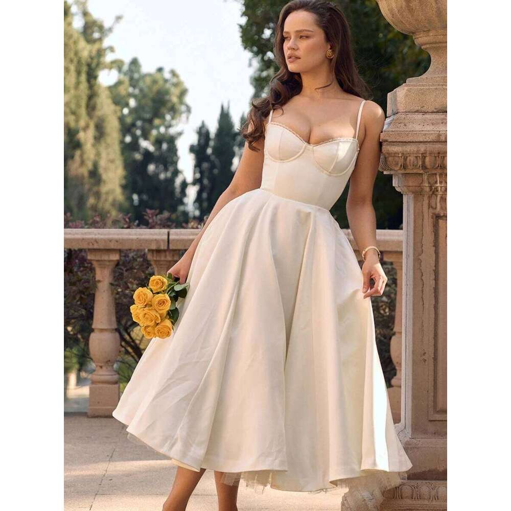 Suninheart Summer Flare Midi Elegant 2025 New Arrivals Spaghetti Strap Bustier Dress Women
