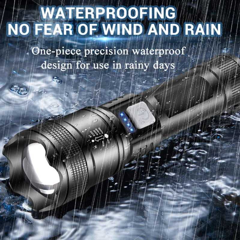 High Power P70 Flashlight Built in 26650 Battery USB Rechargeable Telescopic Zoom Torch Lamp with Tail Light For Hiking CampingXJ250529