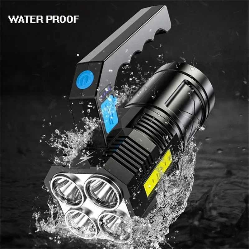 Portable LED Flashlight USB Rechargeable Waterproof 4-7 Core Handheld Lantern COB LED Flashlights for Outdoor Camping Hiking XJ250529