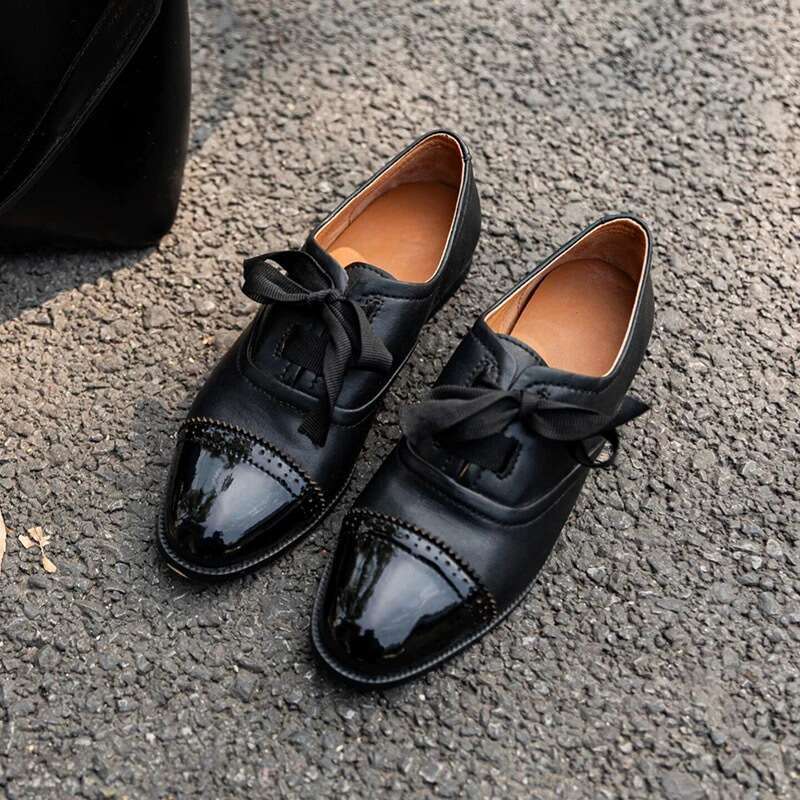 British Style Genuine Leather Bowknot Strap Loafers 2025 Spring New Chunky Heel Versatile Single Women's Shoes