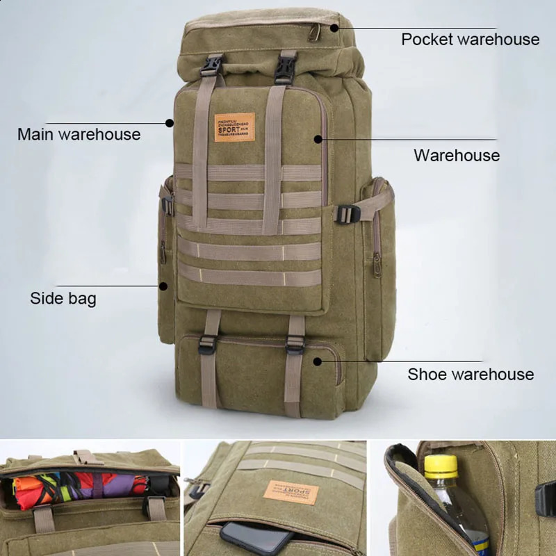 80L Backpack 600D Nylon Waterproof Trekking Hunting Bags Outdoor Rucksacks Outdoor Training Molle Knapsacks 250522