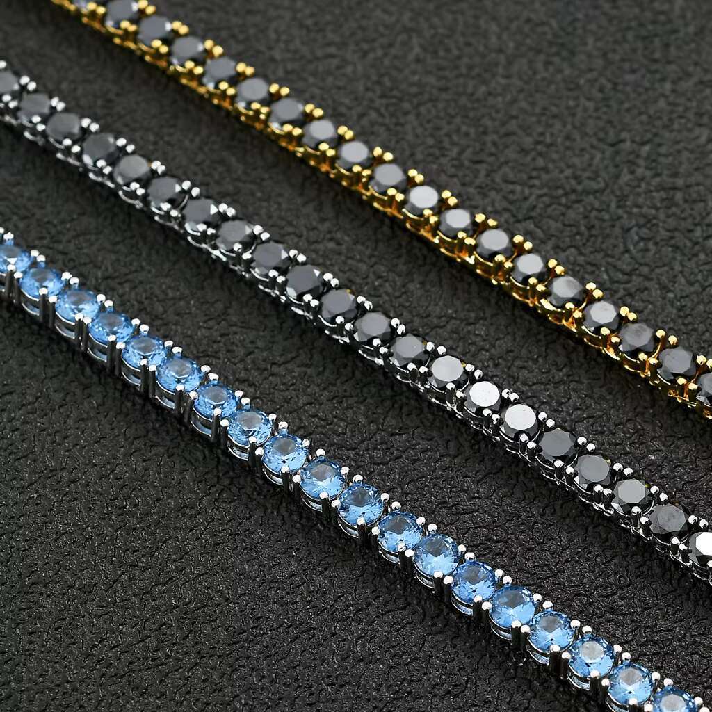 Fashion Quality Men Black 4mm 16 Inch Moissanite Tennis Chain Necklace Hiphop Gold Plated Jewelry for Men with Black Zircon
