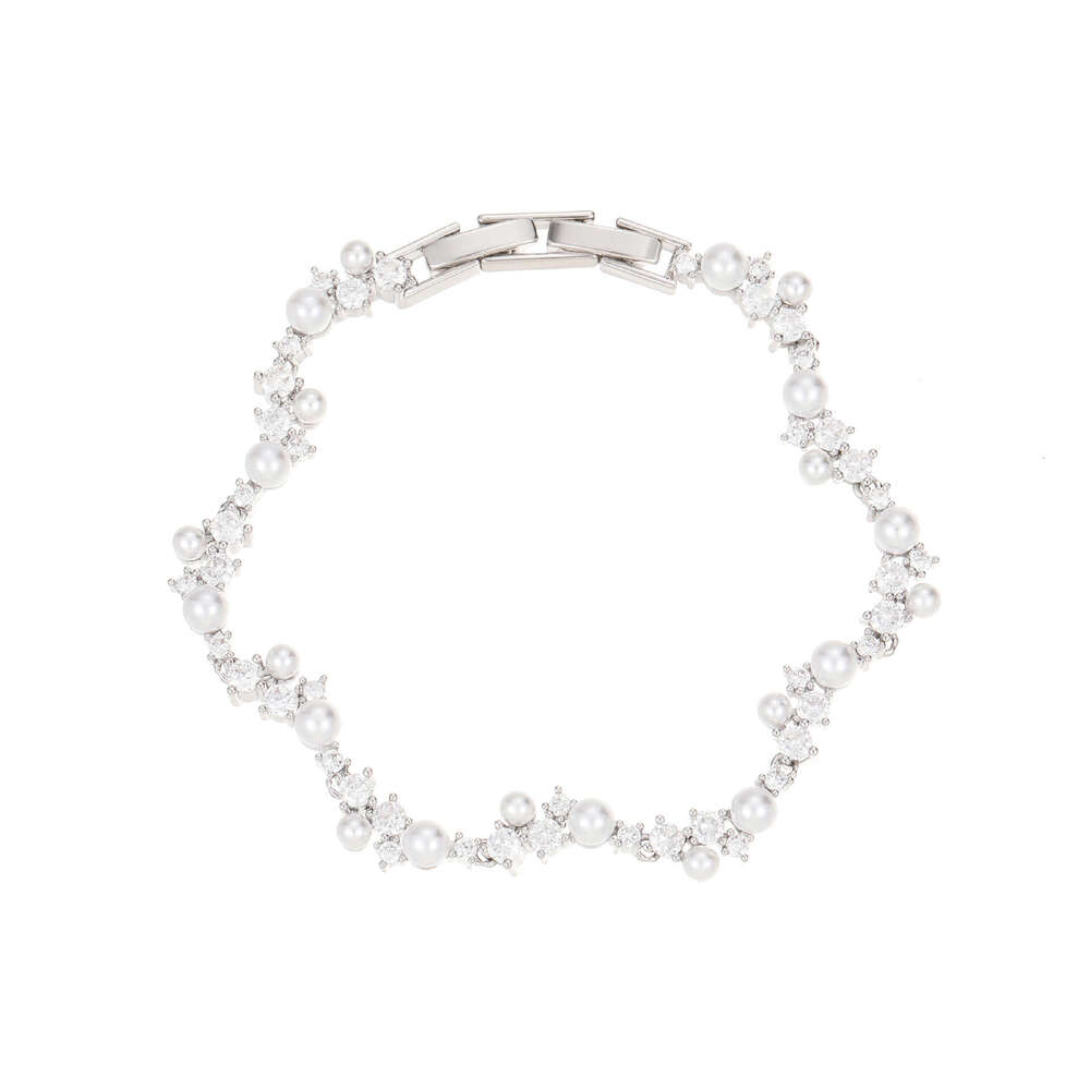 Light Daily Commuting Wave Flower Pearl Zircon Bracelet Gentle Temperament Versatile High-end Sweet Jewelry for Women