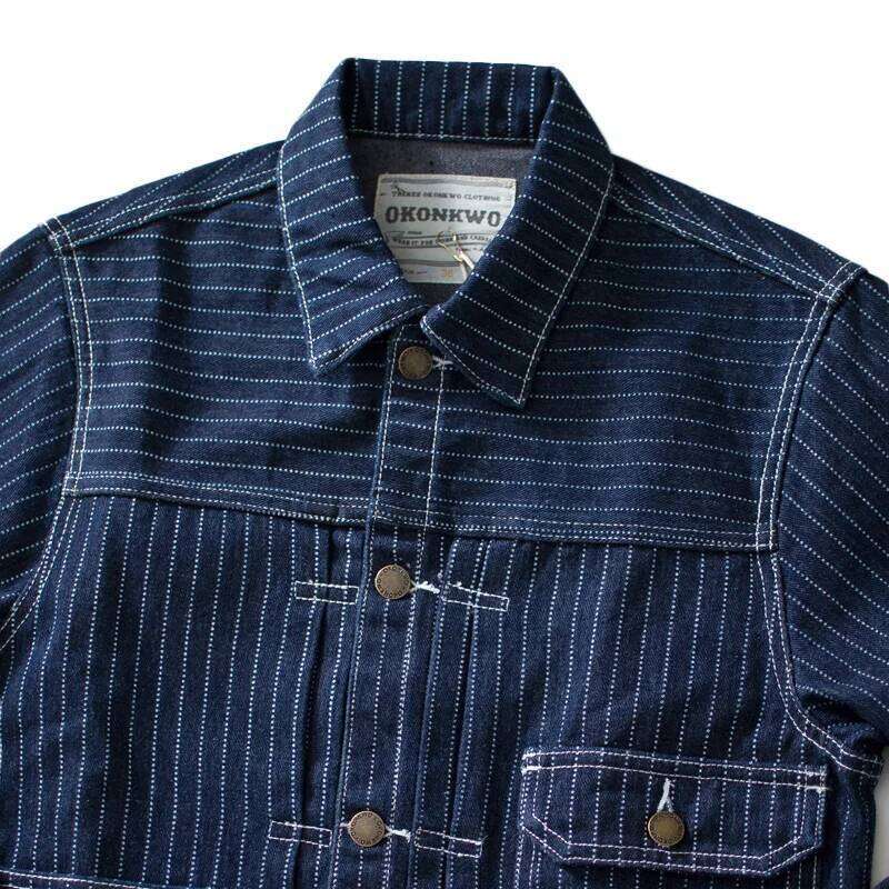 Women's Wear Heavyweight American Vintage Ameki Vertical Stripes Slim Fit Canvas Denim Workwear Jackets Autumn 100% Cotton Men's Coats Y2k