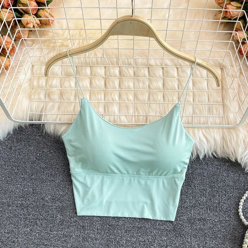 Women Crop Tops Sexy Solid Color Camisole Ice Silk Tube Top Seamless Sports Tank Wireless Underwear Padded Bra Bralette Vest 250527