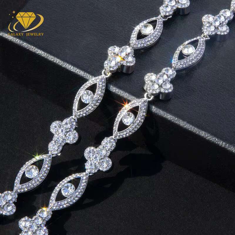 Iced Out Hiphop Jewelry 10mm 925 Sterling Silver Chain Infinity Cross Evil Eye Moissanite Cuban Link Bracelet Mens Chain