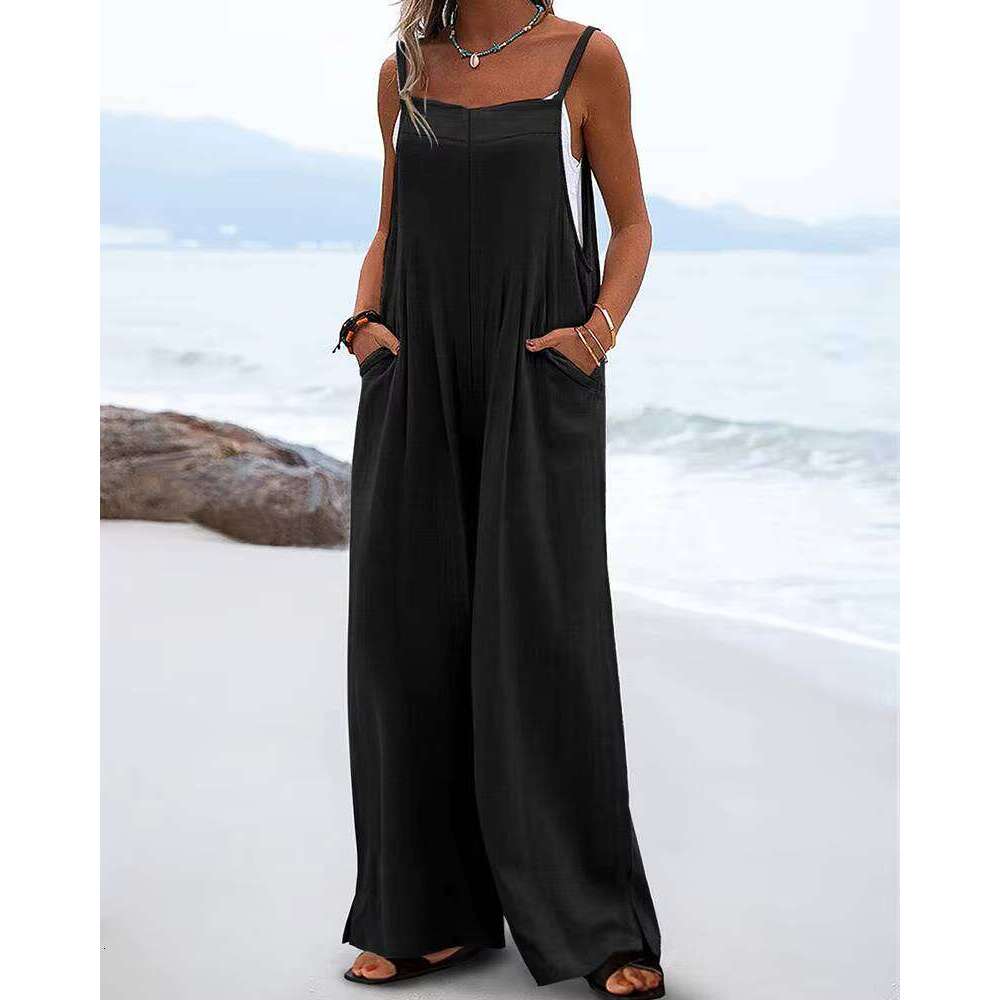 Tad Women's Summer Bohemian Casual Wide Leg Cargo Pants with Print and Pockets Loose Jumpsuit