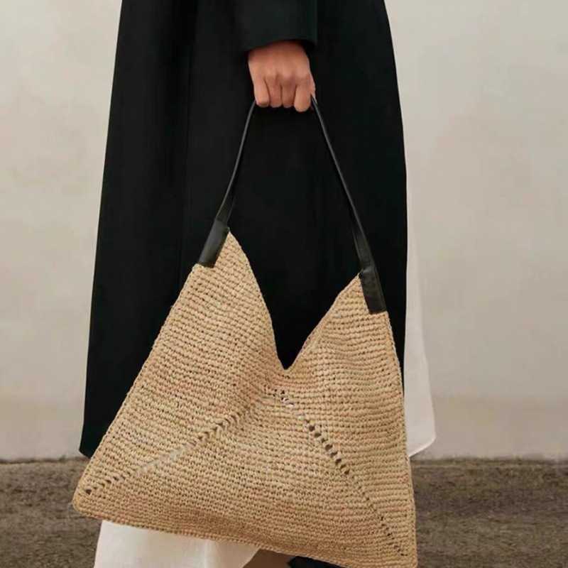 Celebritys Car Stitching Folding Woven Bag Single Shoulder Handbag Woven Bag Beach Vacation Womens Bag Trendy Grass Woven Large