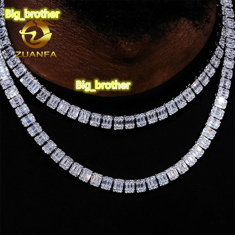 Iced Out Hip Hop Cuban Link Chains Custom Jewelry Real 925 Sterling Silver VVS Baguette Moissanite Diamond Cuban Chain