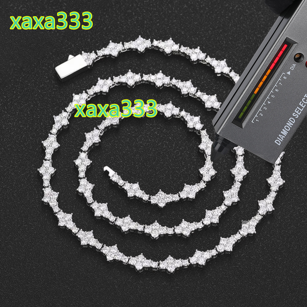 NUOYA 6.5mm Iced Out VVS Diamond Flower Shape Tennis Chain Hip Hop Jewelry 925 Sterling Silver Moissanite Tennis Chain Necklace