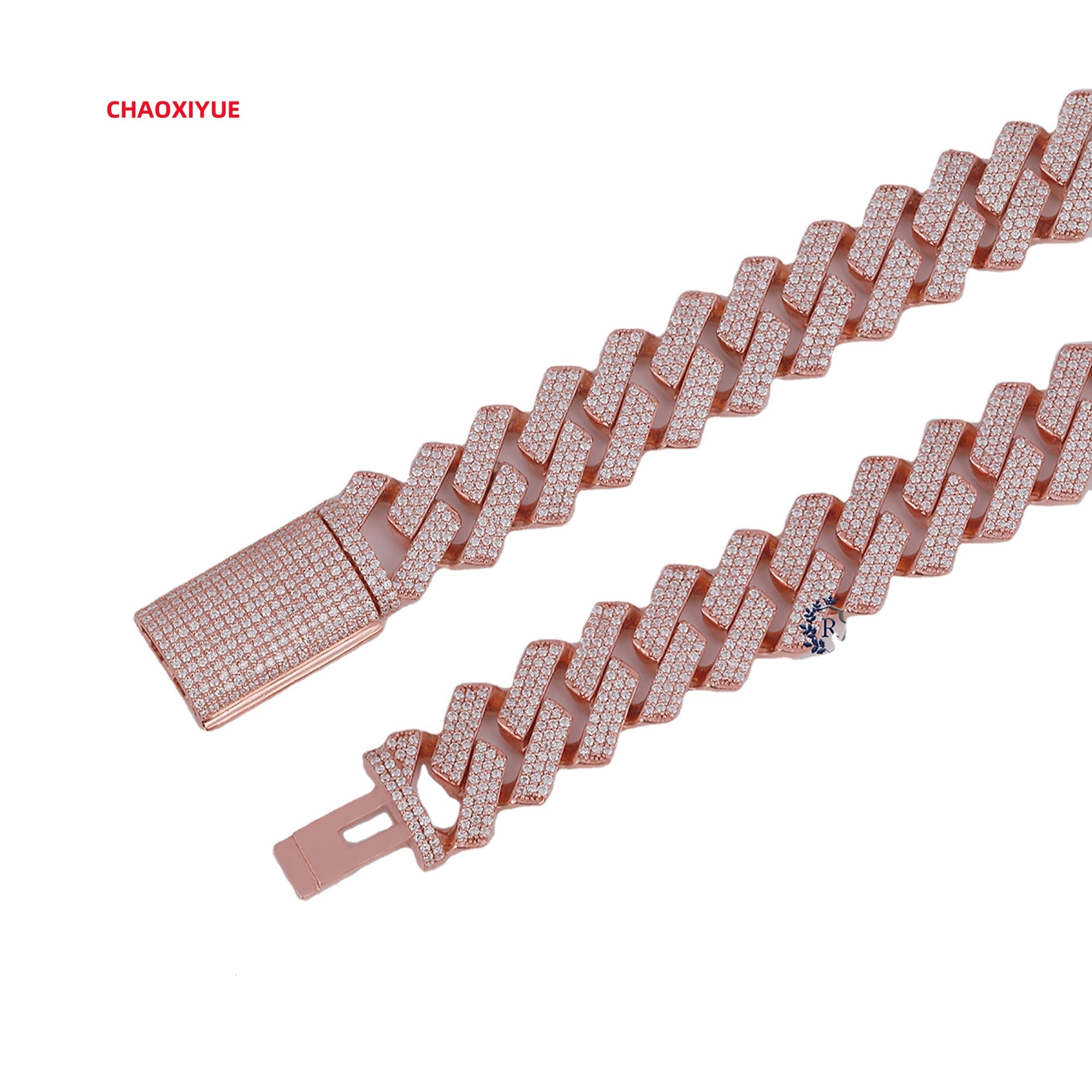 12mm Hip Hop Moissanite Cuban Link Chain 10Kt Rose Gold Bling Prong Set Mens Moissanite Diamond Necklace