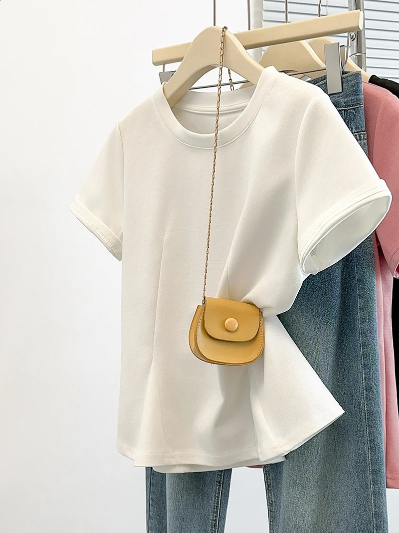 L4XL Plus Size Cotton T Shirt Women 2025 Summer Black White Or Pink Tees And Tops Korean Style Cute Mermaid Loose Tshirt 250519
