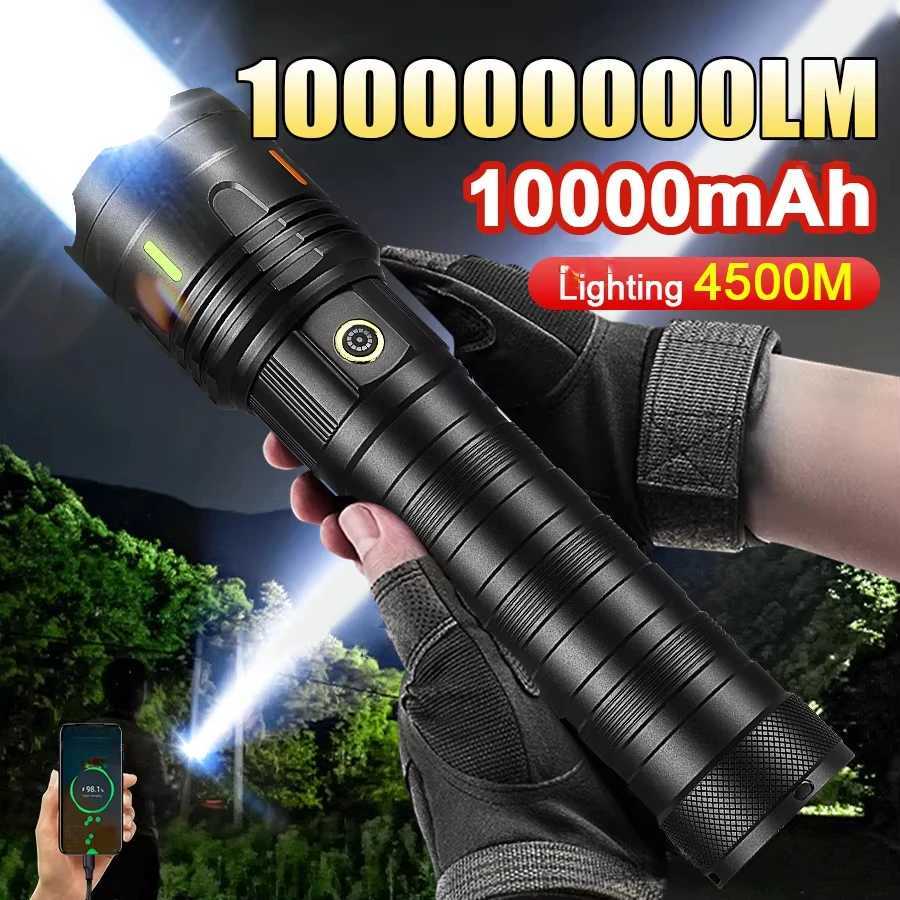 High Power.1000000LM Flashlight Rechargeable Strong Light Super Bright Lamp 1000mAh Military Tactical Lantern Camp Outdoor TorchXJ250529