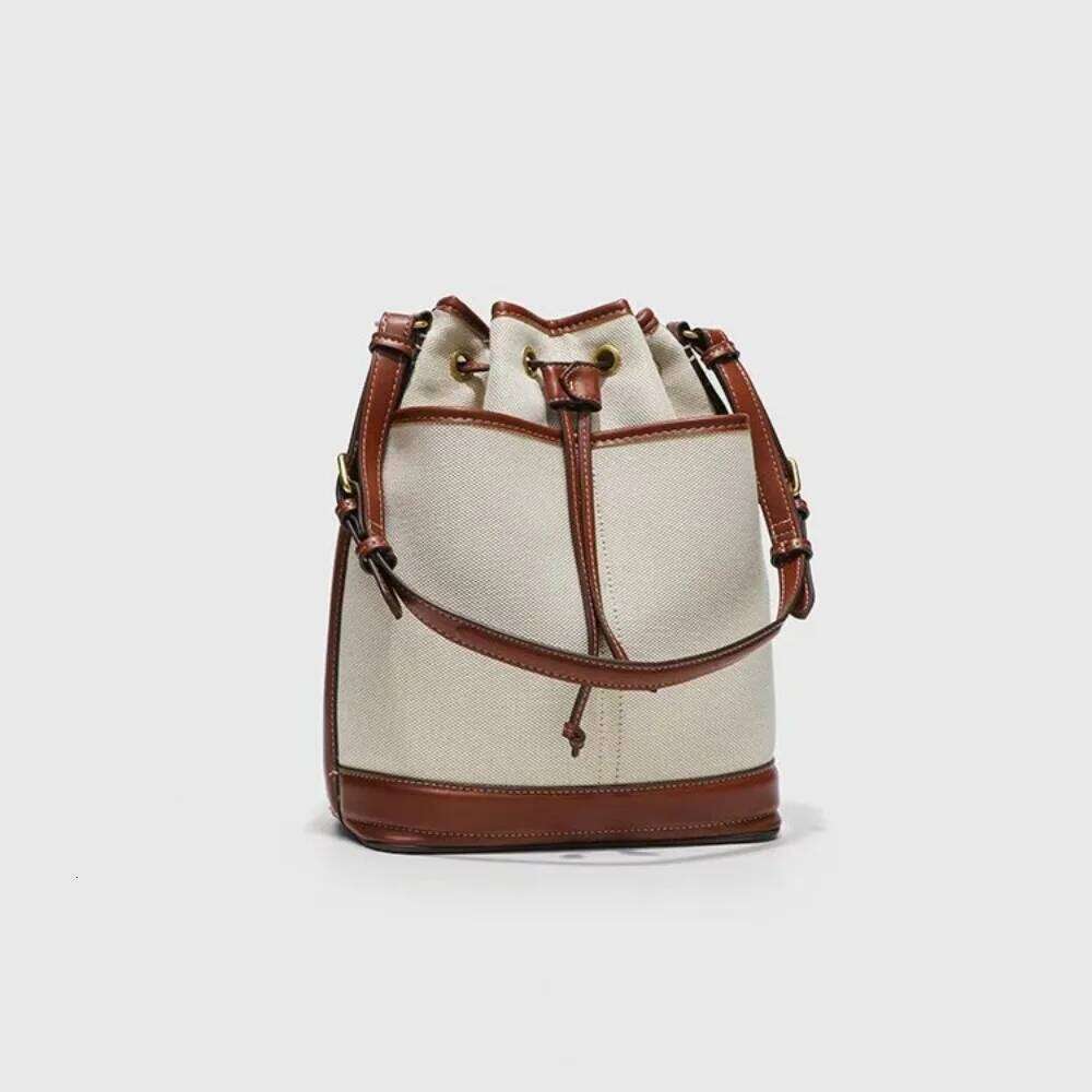 Women's Bags Designer Fashion Canvas Bucket Bag Designer Drawstring Handbags PU Patchwork Shoulder Crossbody Bags For Women New Purses