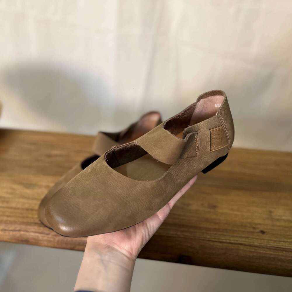Genuine Leather Niche Dyed Round Toe Flat Ballet Shoes for Women, Summer and Autumn New Style, One-Strap Mary Jane Flats