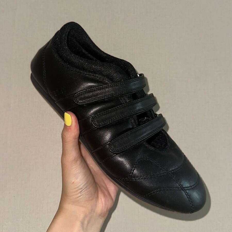 Cowhide Version ~ Korean Style Casual Sneakers with Velcro Flat Training for Women 2025 New Mary Jane Agan Shoes