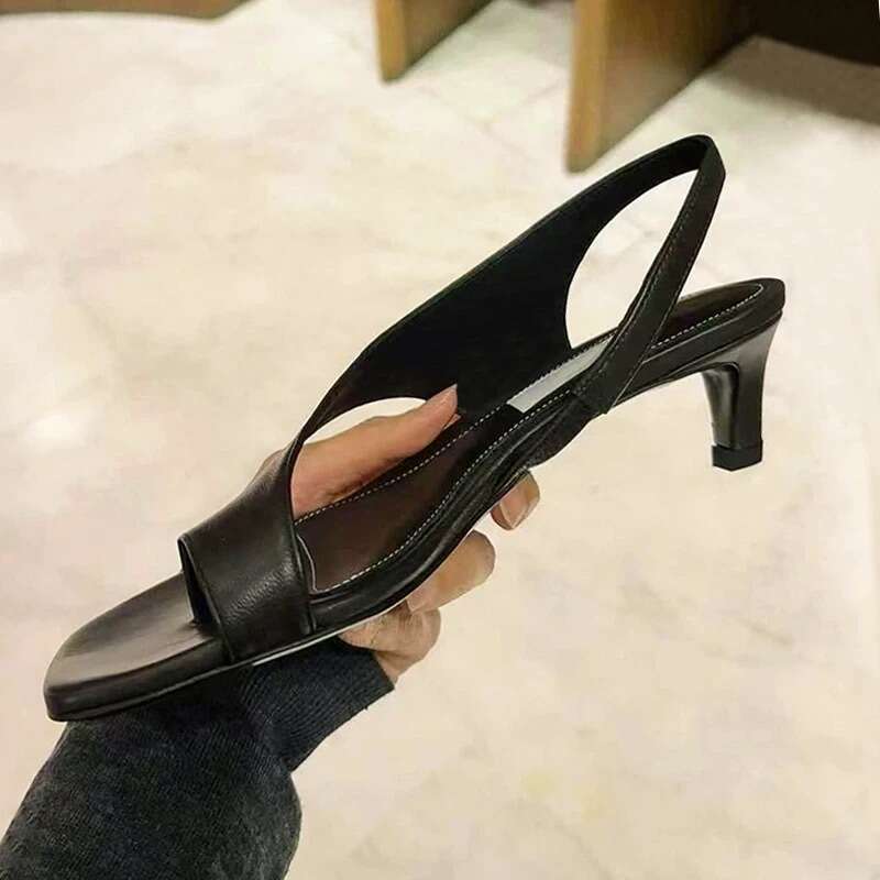 Cowhide Version ~ French Niche Square Toe Stiletto Heel Slip-On Roman for Women 2025 New Summer Beach Sandals