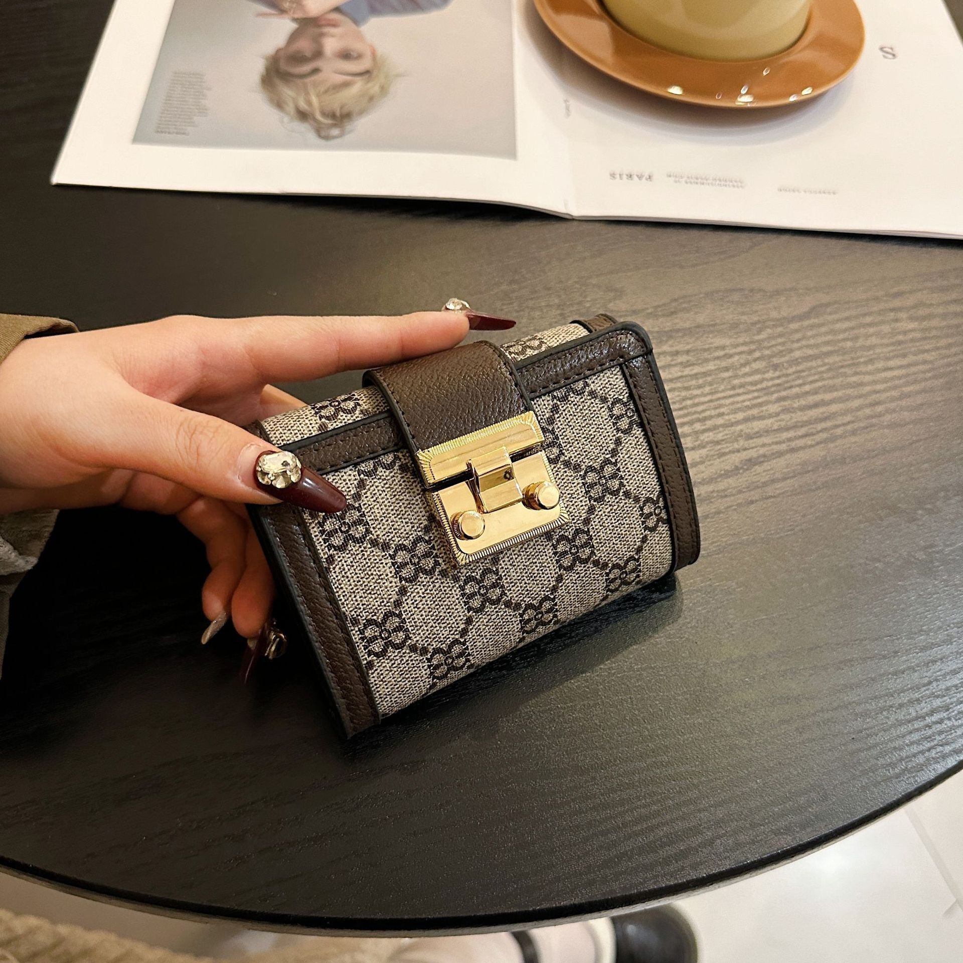 Card Holder Fashion Wallet Women Men Everyday Use Classic Canvas Faux Leather Coin Purse High Capacity Free delivery Snap Brown White Pocket Credit Sh - view 9