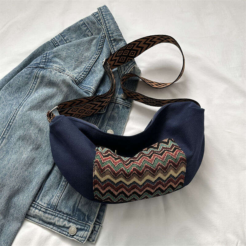Denim Dumpling 2025 Personalized Ethnic Style Heavy Embroidery Crossbody Canvas Trendy Women's Bag