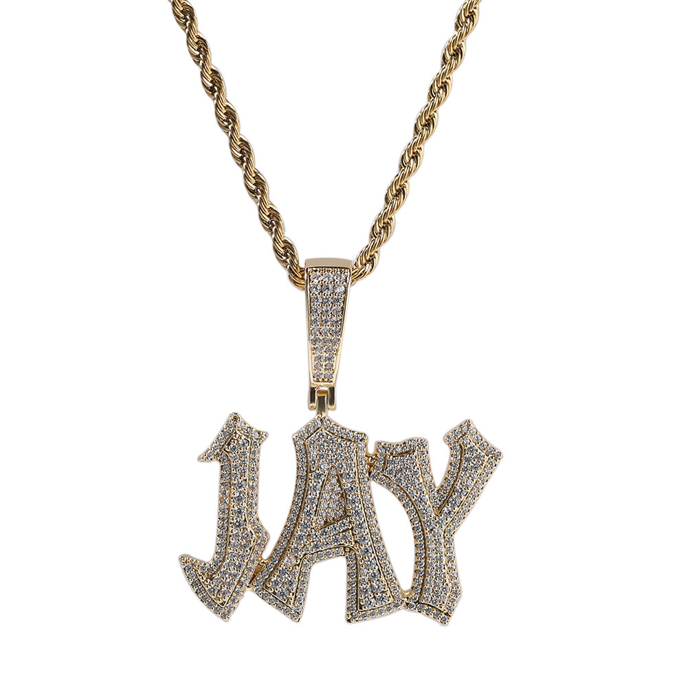 DIY Custom A-Z Letters Name Pendant Necklaces 5A Zircon Real Gold Plated Hip Hop Jewelry