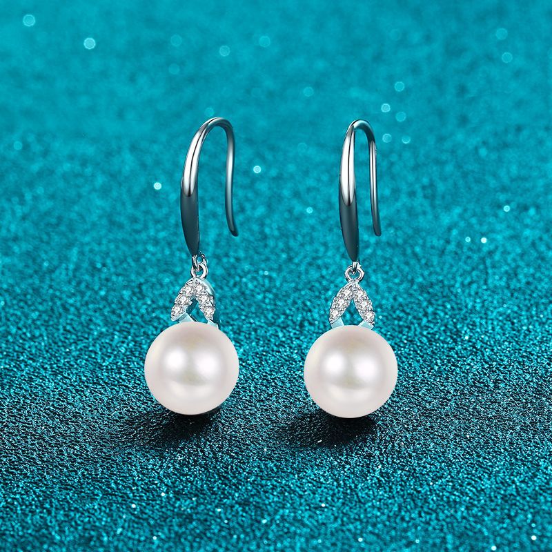 925 Sterling Silver Drop Earrings with Flawless Freshwater Pearls and Moissanite Dangles Direct Wholesale Popular Style