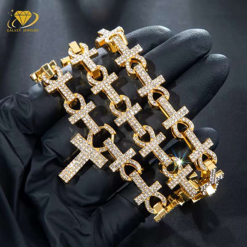 New Arrivals Hiphop Jewelry Iced Pass Test 925 Silver Rhodium/Gold/Rose Gold 16mm Cross Necklace Vvs Moissanite Cuban Link Chain