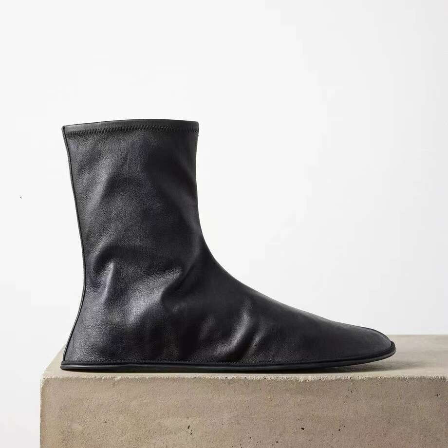 Genuine Leather Niche Design Square Toe Elastic Comfortable Flat Lazy Ankle Autumn New Versatile Slim Boots for Women