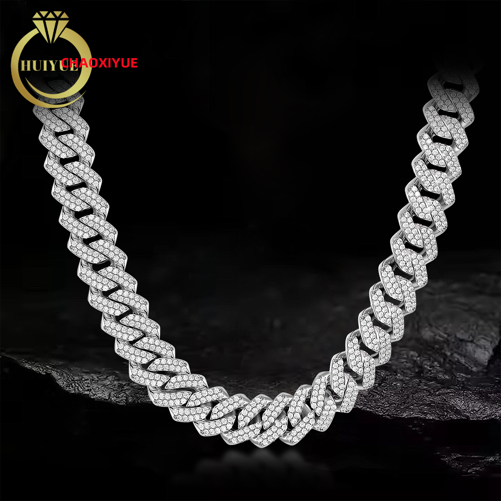 Huiyue Moissanite Cuban Link Chain Necklace Mens Hip-hop Necklace Hip Hop Jewelry Making Accessories