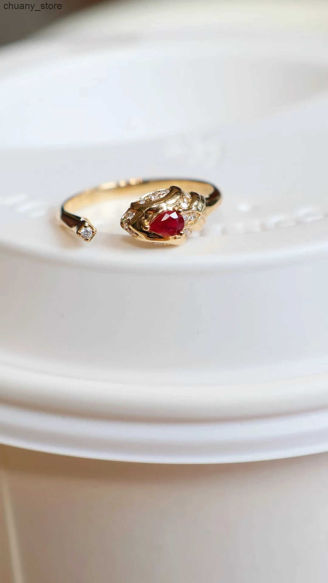 18K real gold natural ruby diamond ring snake head open ring wedding ring for women Valentines Day gift factory wholesale custom z250529GLQ0
