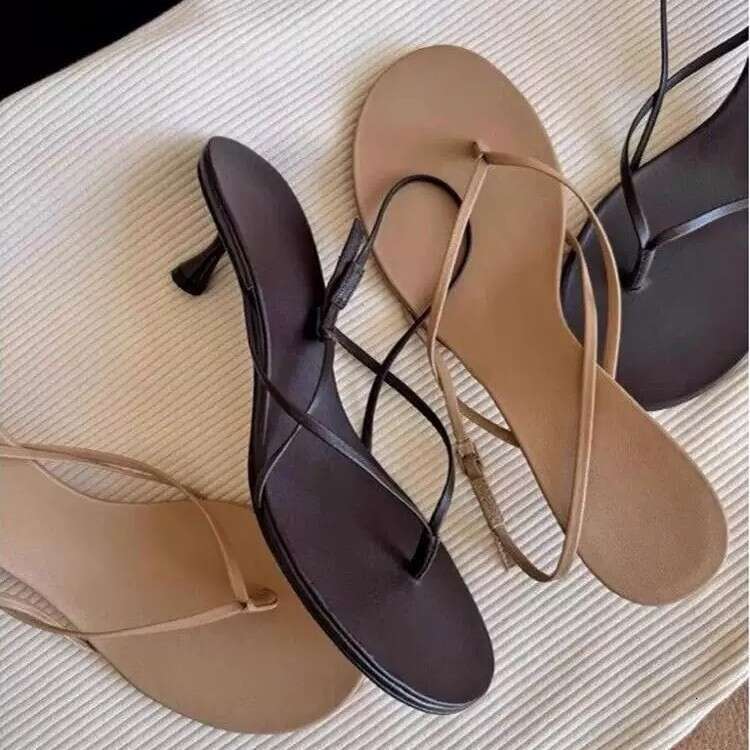 Cowhide Version ~ French Style One-Strap Toe Post Roman Sandals for Women 2025 New Summer Elegant Thin High Heel Slippers