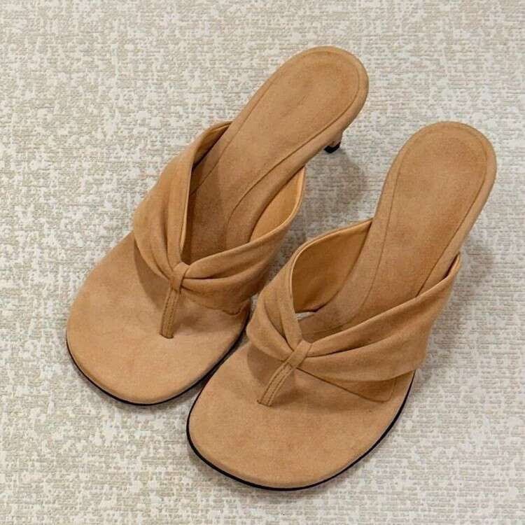 Genuine Suede French Style Stiletto Toe Post Sandals for Women Outdoor 2025 New Spring Summer High Heel Slippers